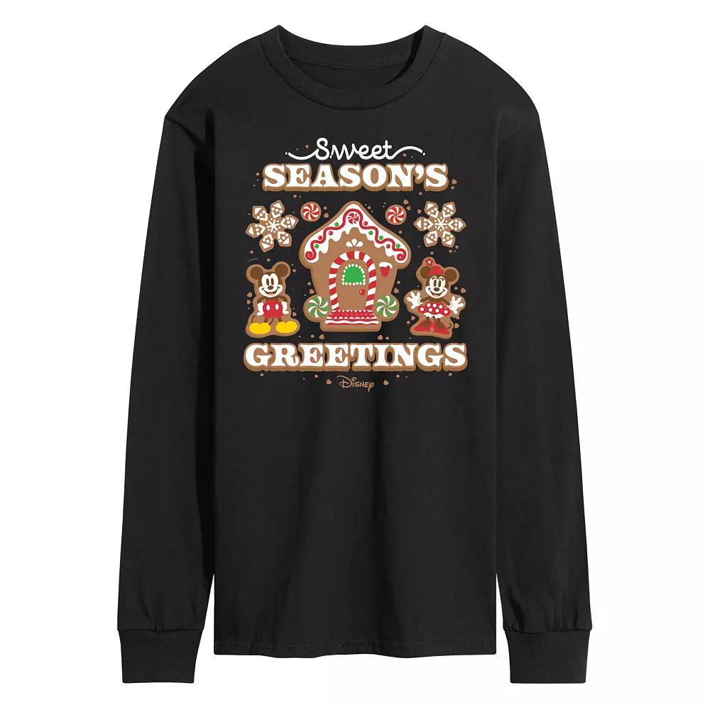 Disney's Mickey & Minnie Mouse Men's Sweet Seasons Greetings Long Sleeved Graphic Tee, Size: Large, Black Product Image