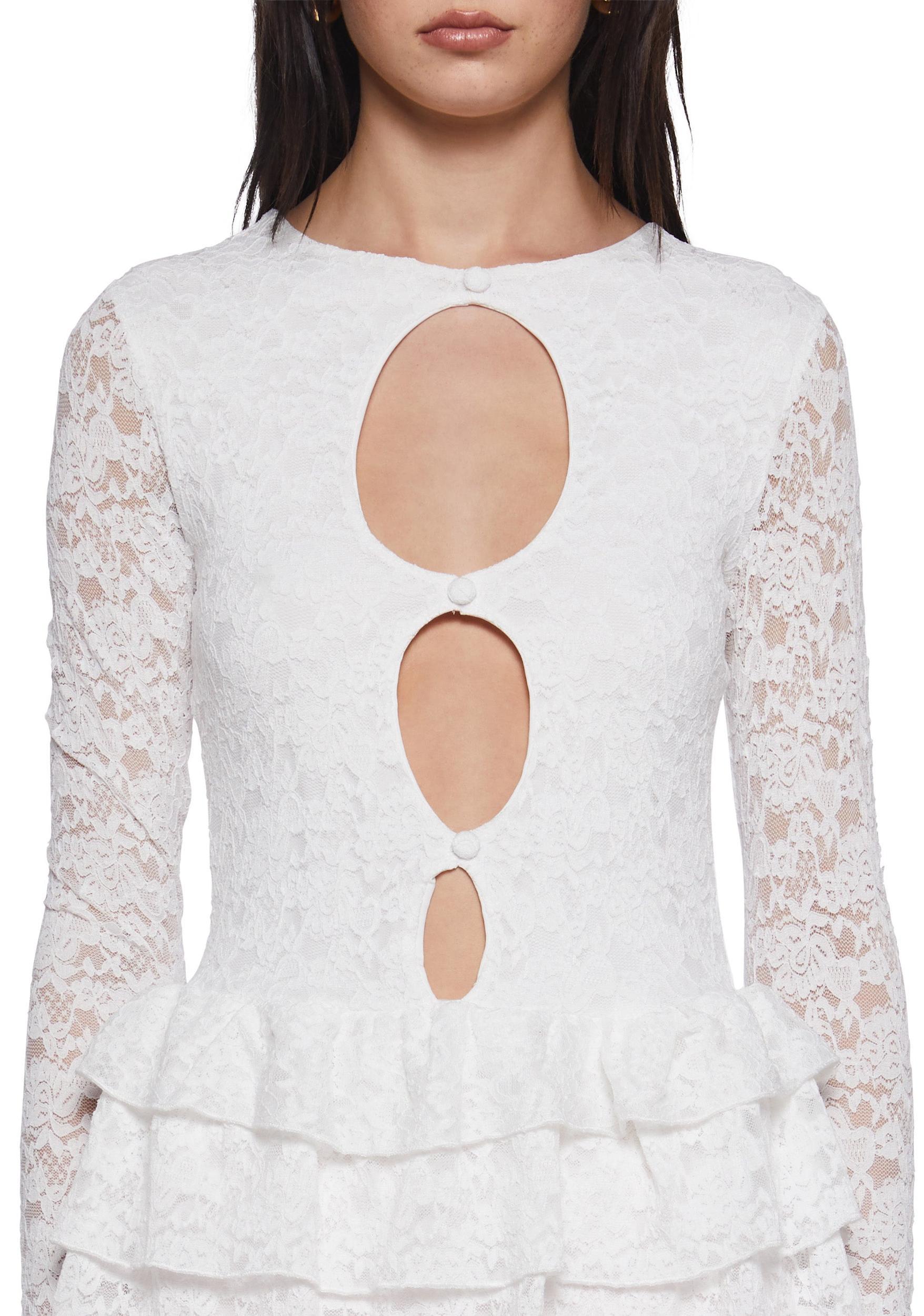 Womens Sexy Lace Mini Tiered Dress - White Product Image
