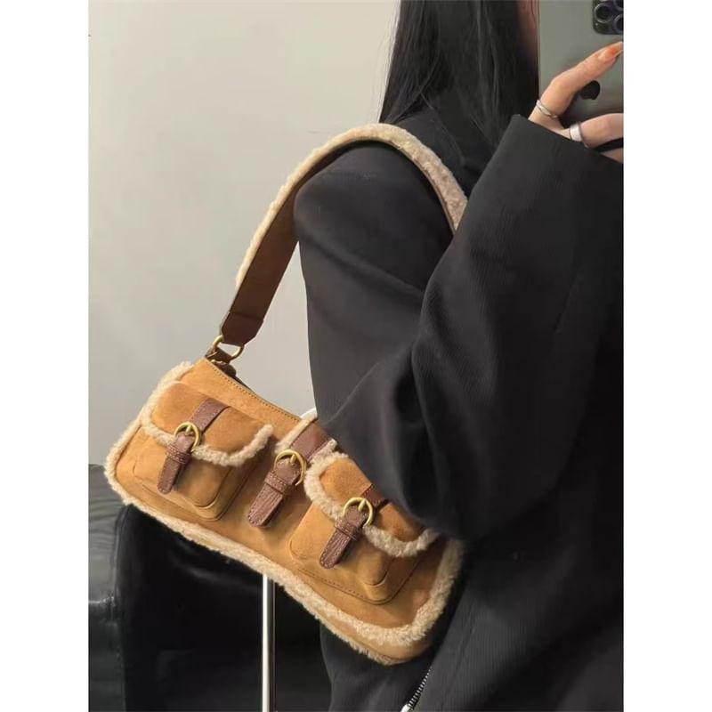 Fleece Panel Buckled Shoulder Bag Product Image