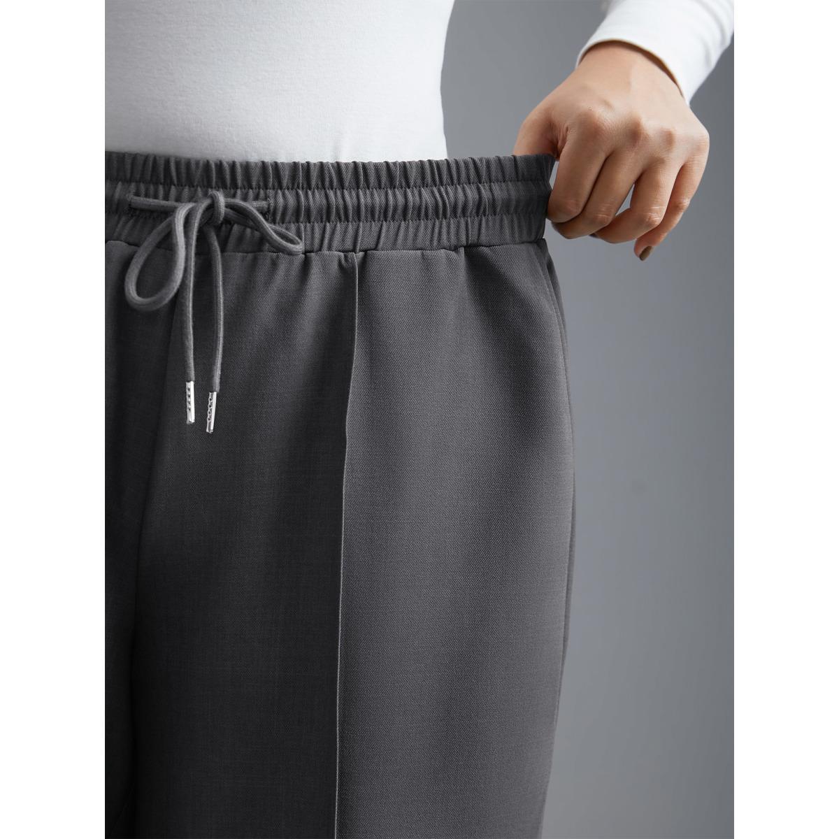 Plus Size Elastic Waist Plicated Detail Slant Pocket Pants Women DimGray Casual Loose Mid Rise Everyday Pants BloomChic 14-16/1X Product Image