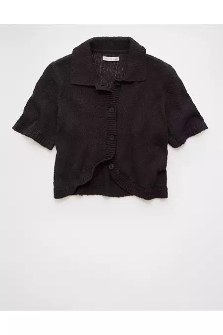 AE Short-Sleeve Collared Button-Up Cardigan Women's Product Image