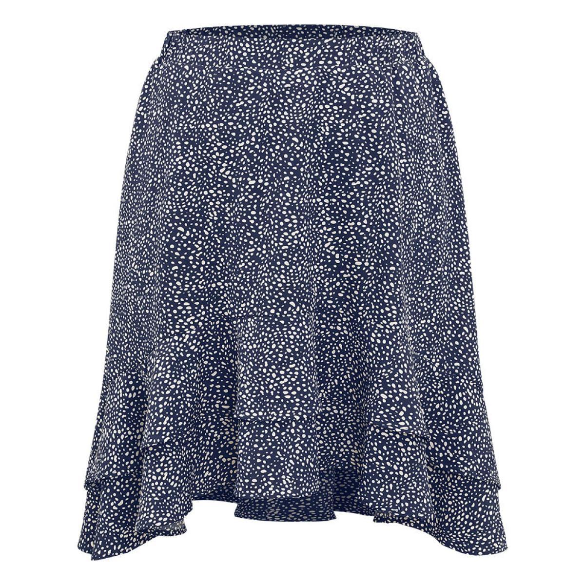 Plus Size Allover Print Pocket Ruffle Layered Hem Skirt Women Indigo Elegant Elastic Waist No stretch Pocket Dailywear Skirts BloomChic 10/M Product Image
