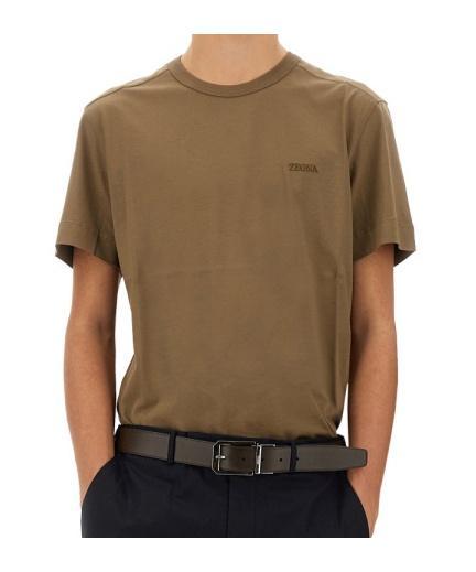 ZEGNA Open-necked Black Shirt In Beige Product Image