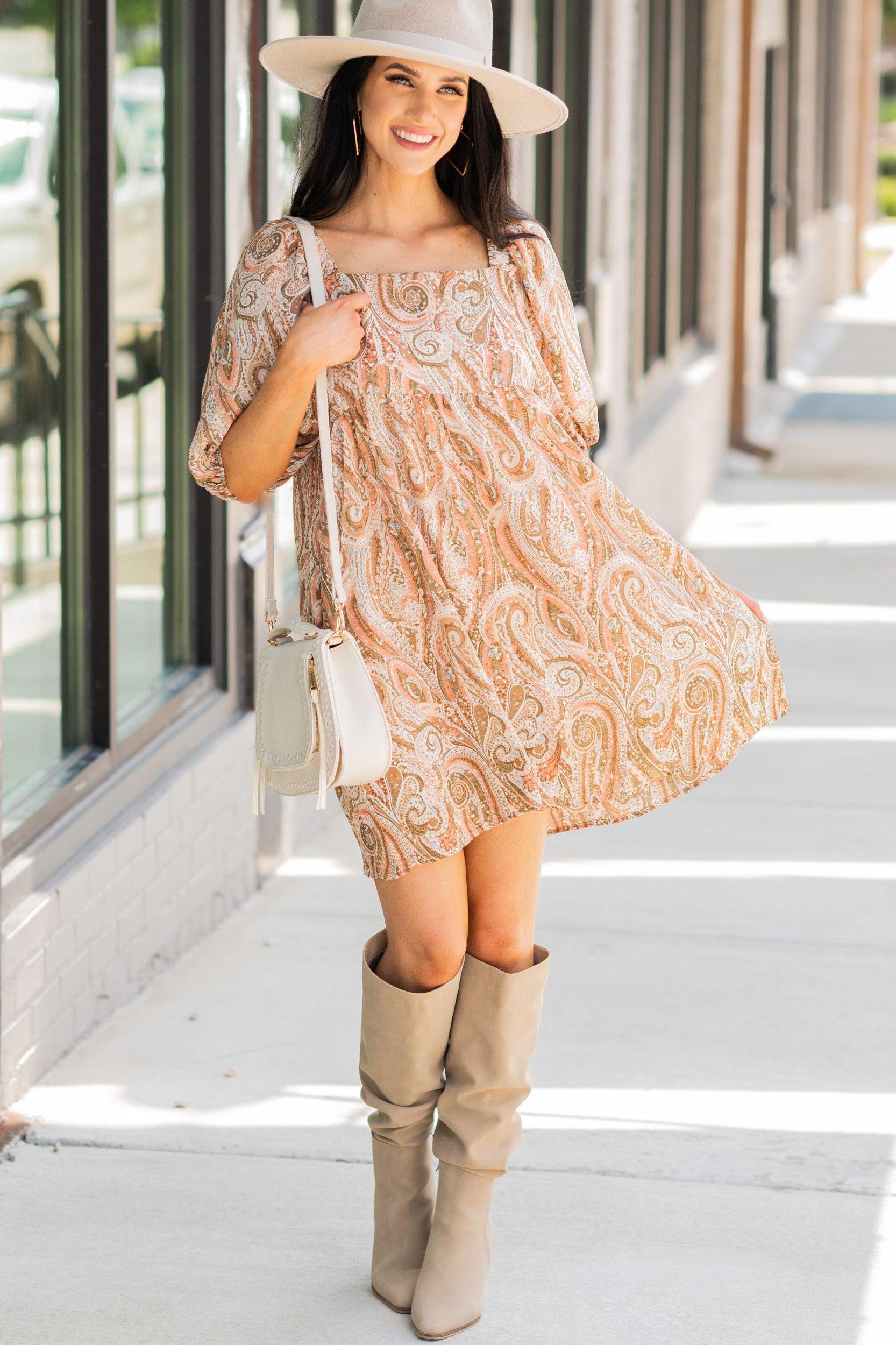 Take It There Salmon Pink Paisley Dress Female Product Image