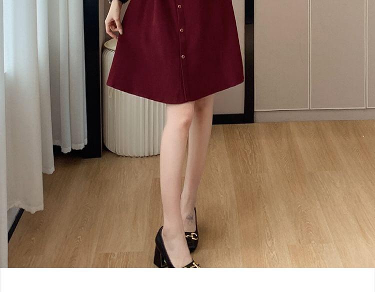 Long-Sleeve Plain Midi A-Line Shirt Dress Product Image