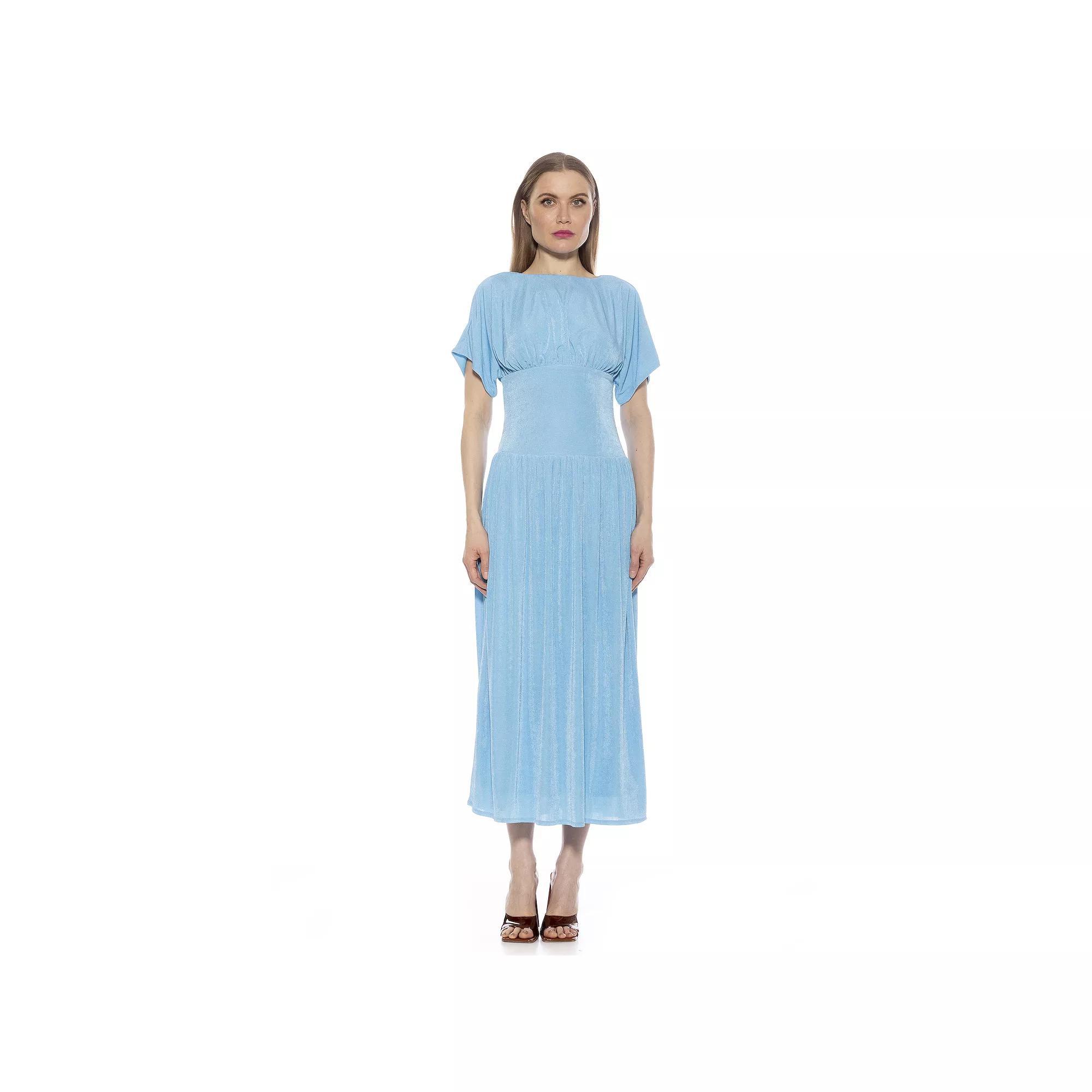 Women's ALEXIA ADMOR Luna Draped Dolman Sleeve Tea Length Dress, Size: Medium, Halogen Blue Product Image