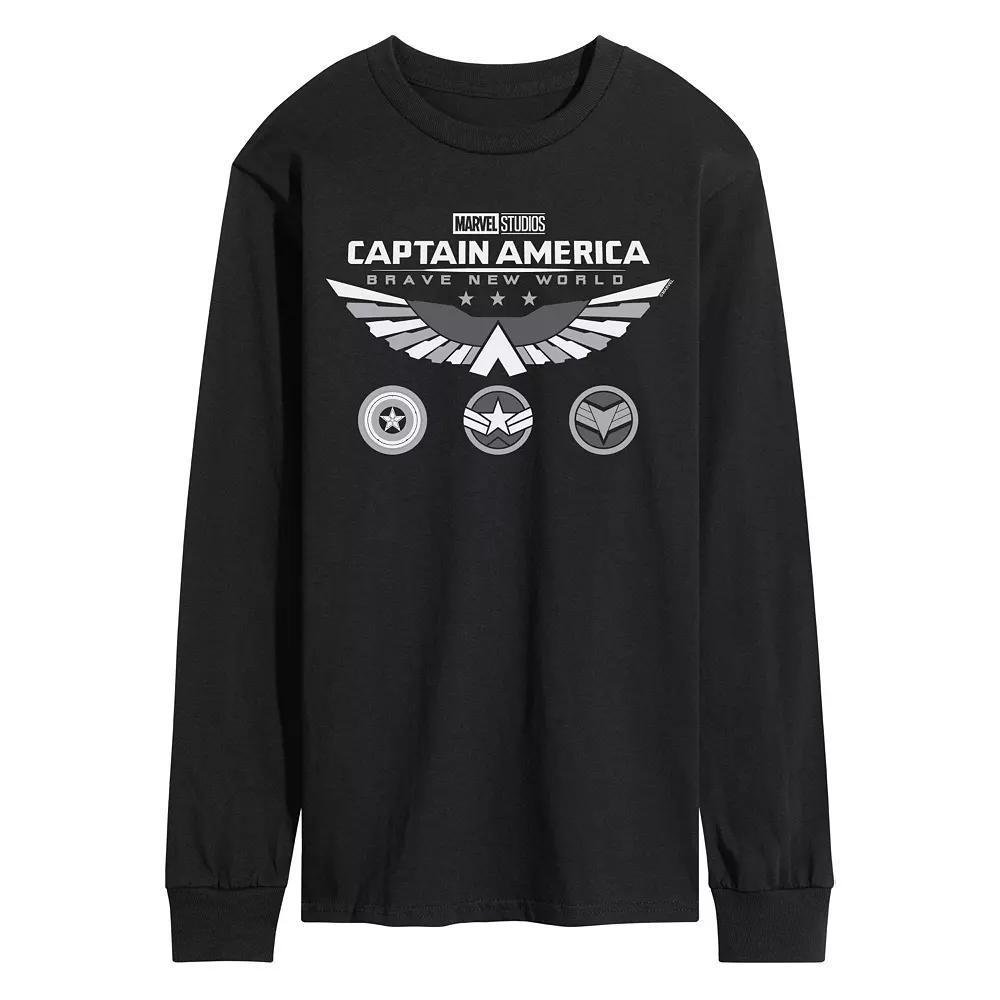 Mens Marvel Captain America Brave New World Logo Icons Long Sleeve Graphic Tee Product Image