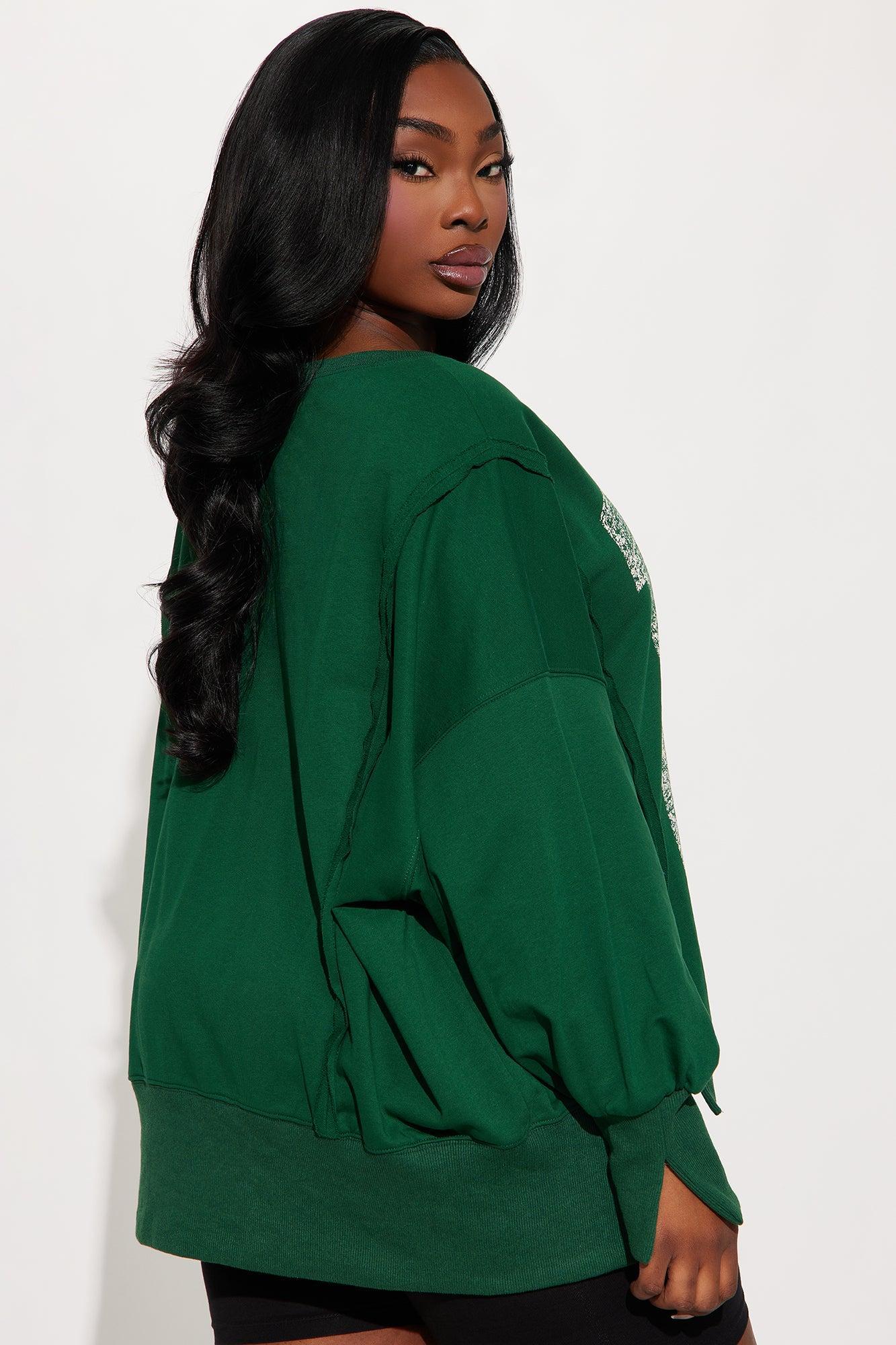 Sideline Babe Oversized Sweatshirt - Hunter Green Product Image