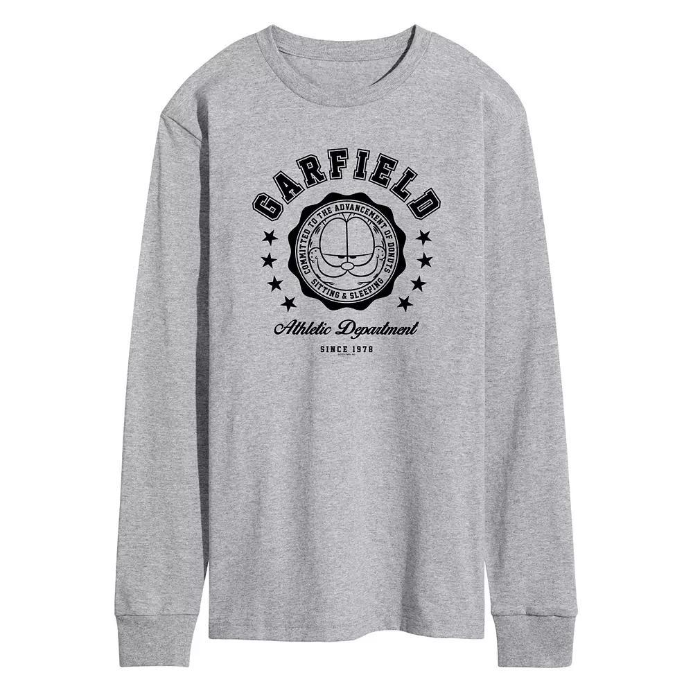 Mens Garfield Varsity Seal Long Sleeve Graphic Tee Grey Gray Product Image