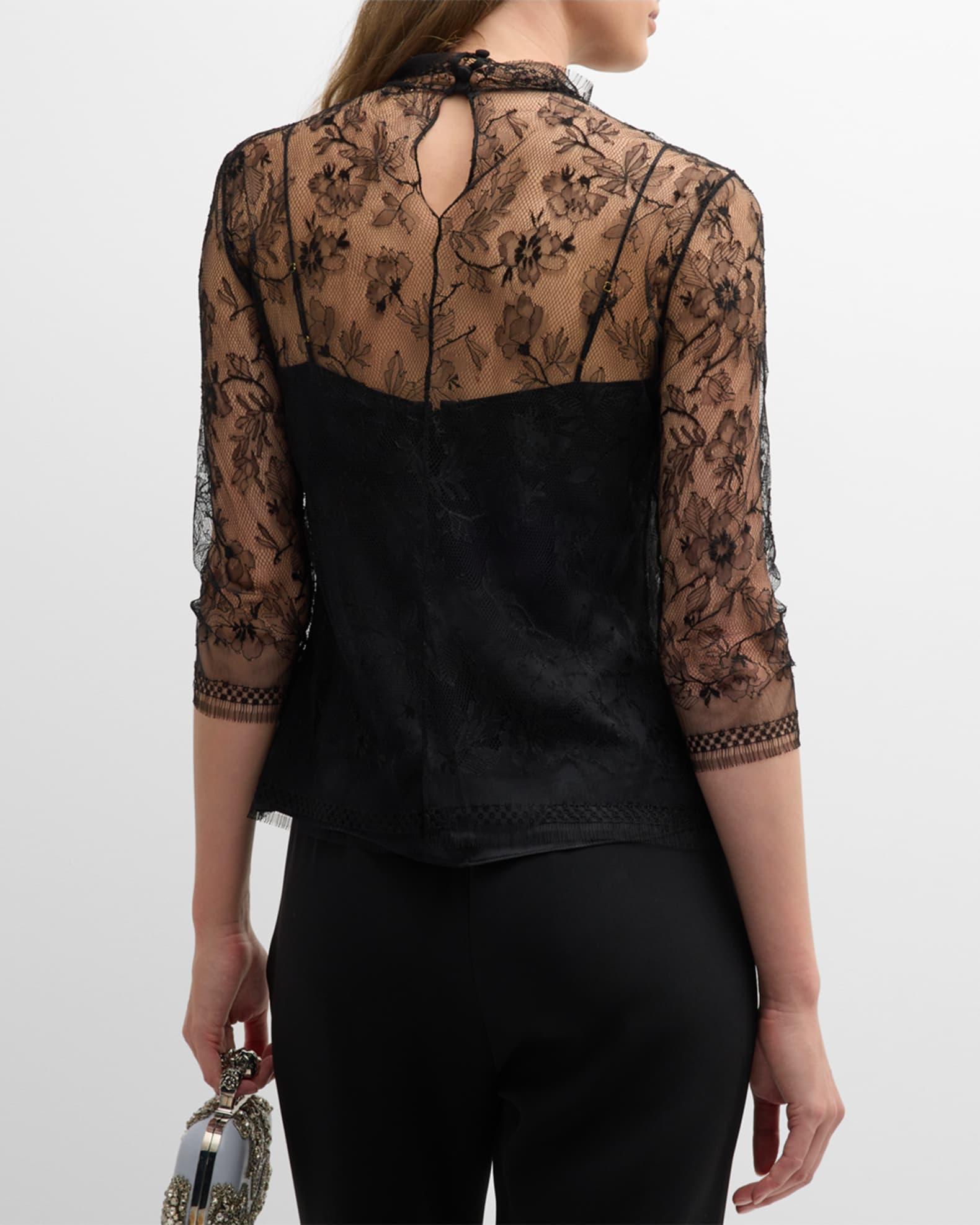 Lace High-Neck Shirt w/ Attached Camisole Product Image