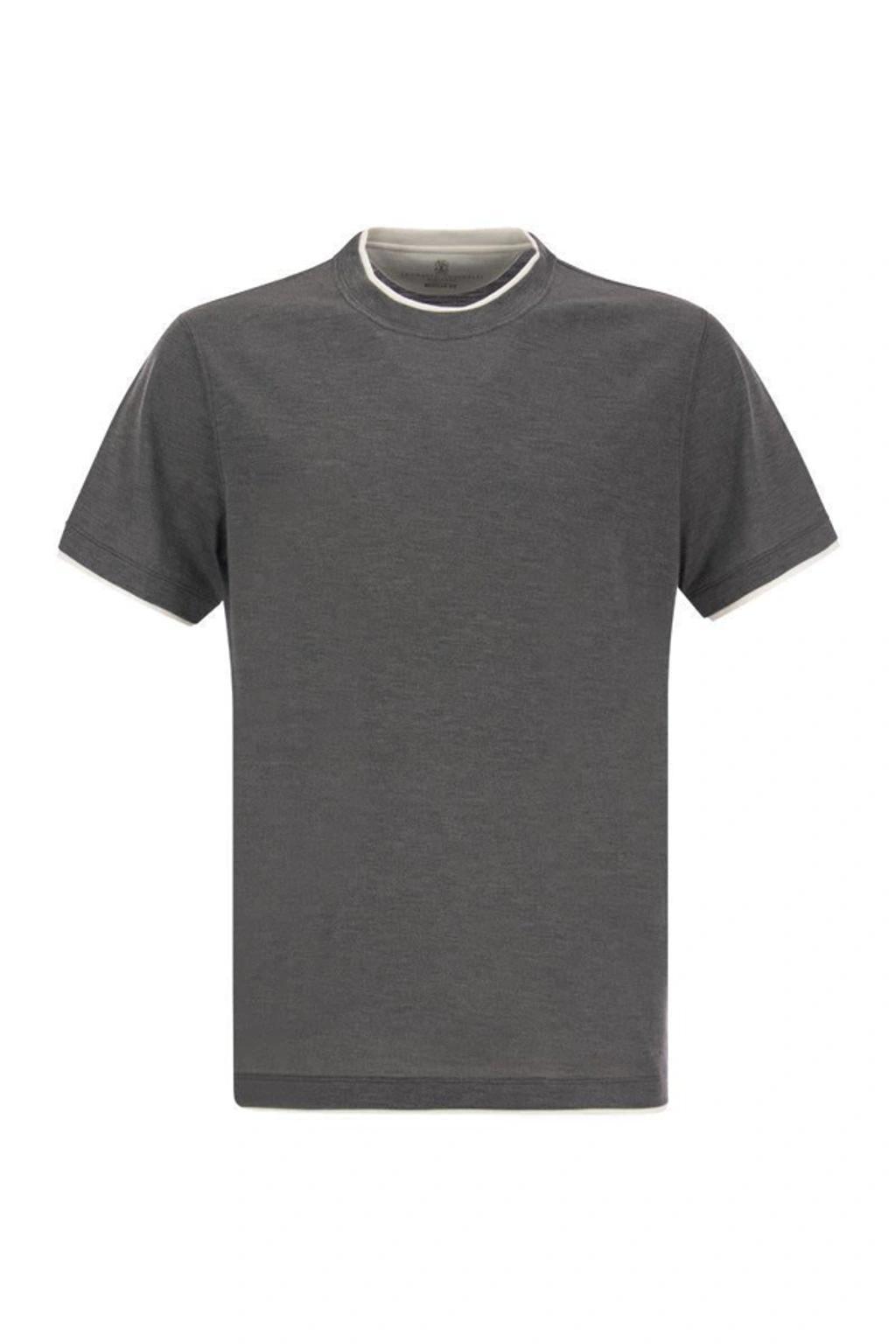 BRUNELLO CUCINELLI Silk And Cotton T-shirt In Grey Product Image