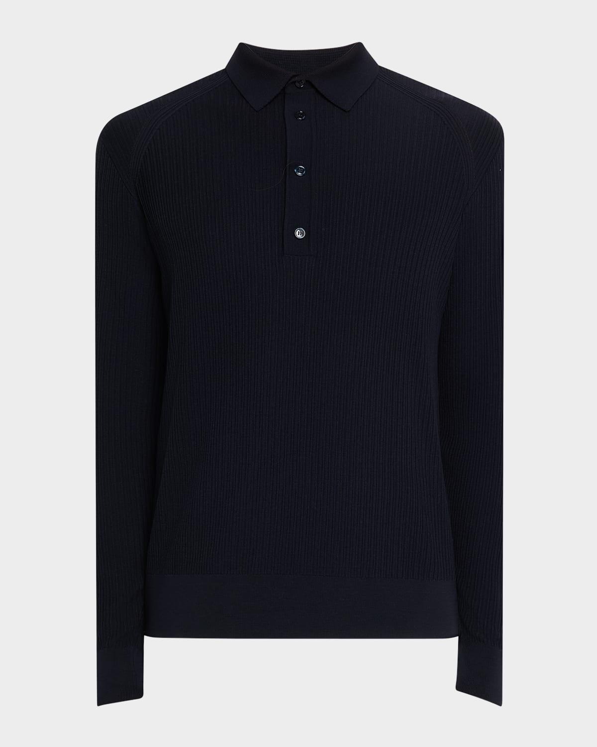 Mens Wool Rib-Knit Polo Product Image