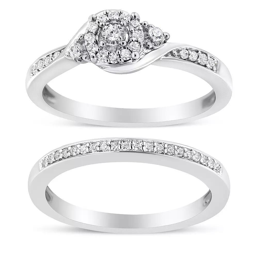 Haus of Brilliance Sterling Silver 1/4 Carat T.W. Diamond Halo & Swirl Engagement Ring & Wedding Band Set, Women's, Size: 6 Product Image