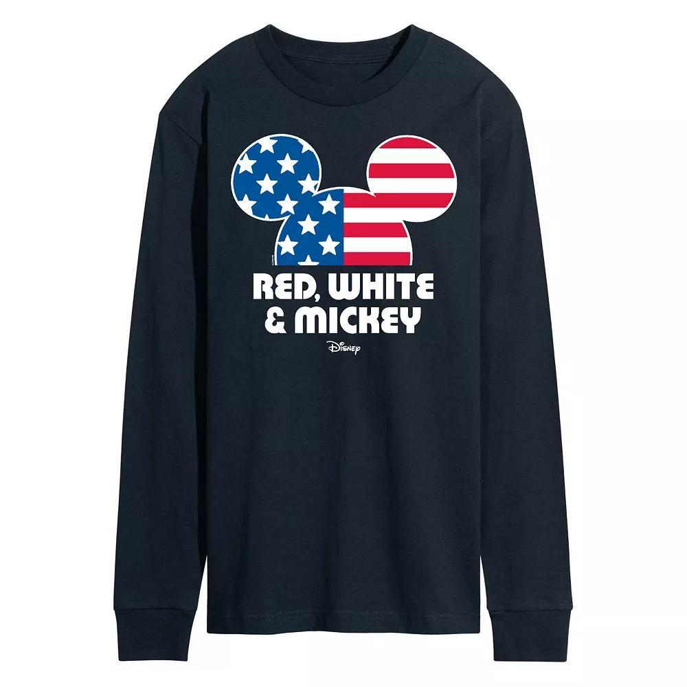 Disneys Mens Red White & Mickey Long Sleeve Graphic Tee Product Image