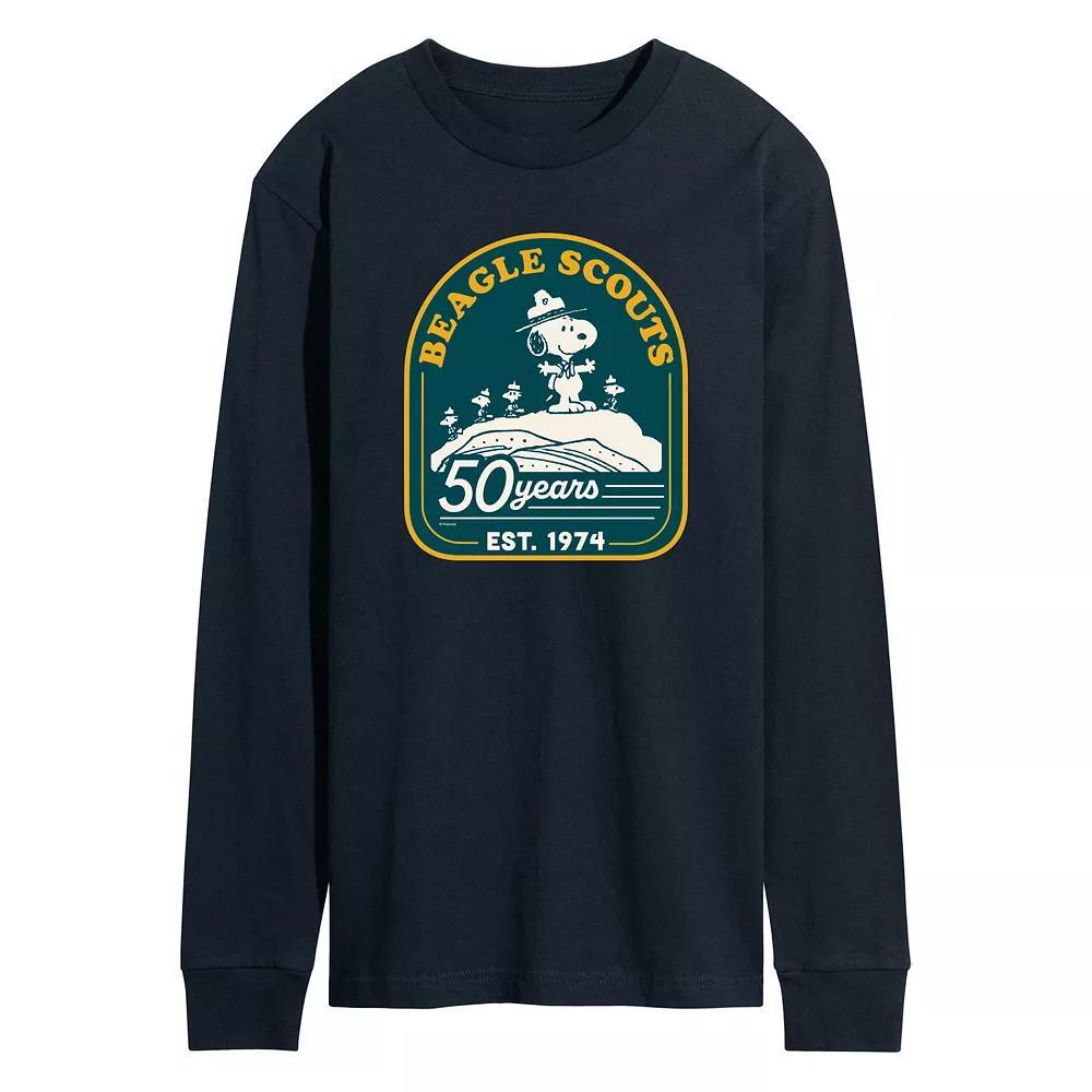 Mens Peanuts Beagle Scout 50 Year Mountain Long Sleeve Graphic Tee Blue Product Image