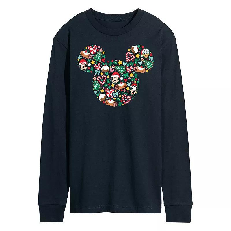 Disney's Men's Mickey Mouse Silhouette Christmas Long-sleeved Tee, Size: Large, Blue Product Image