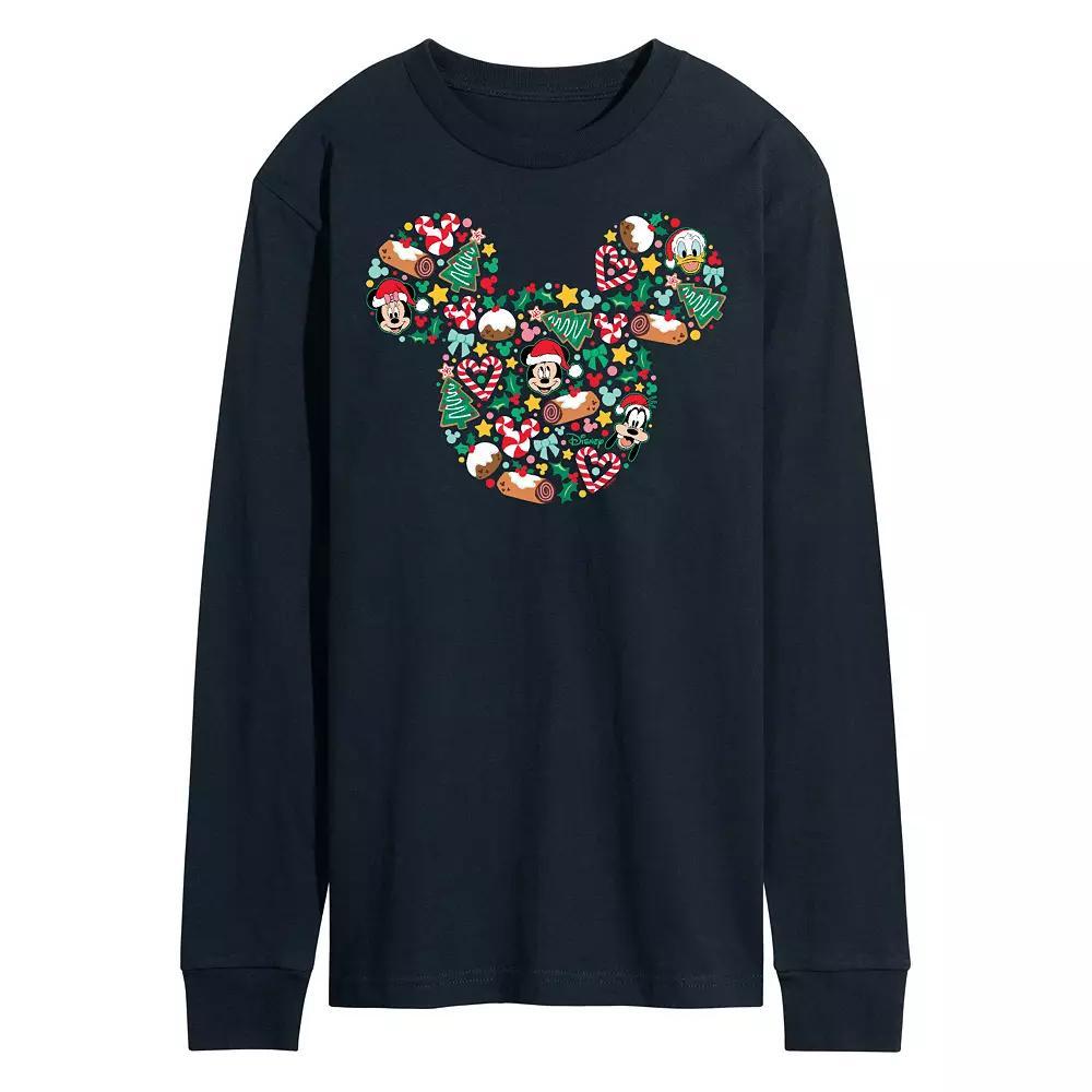 Disney's Men's Mickey Mouse Silhouette Christmas Long-sleeved Tee, Size: Large, Blue Product Image