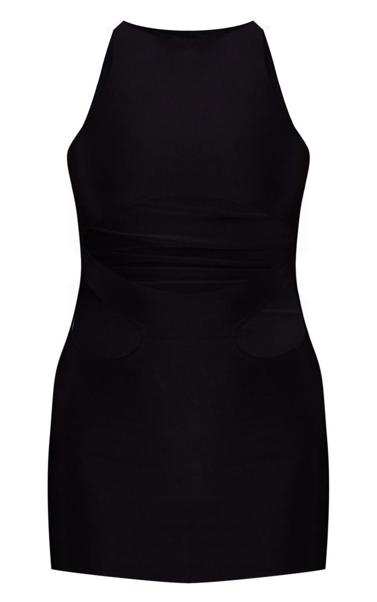 Black Slinky Cut Out Waist Racer Bodycon Dress Product Image