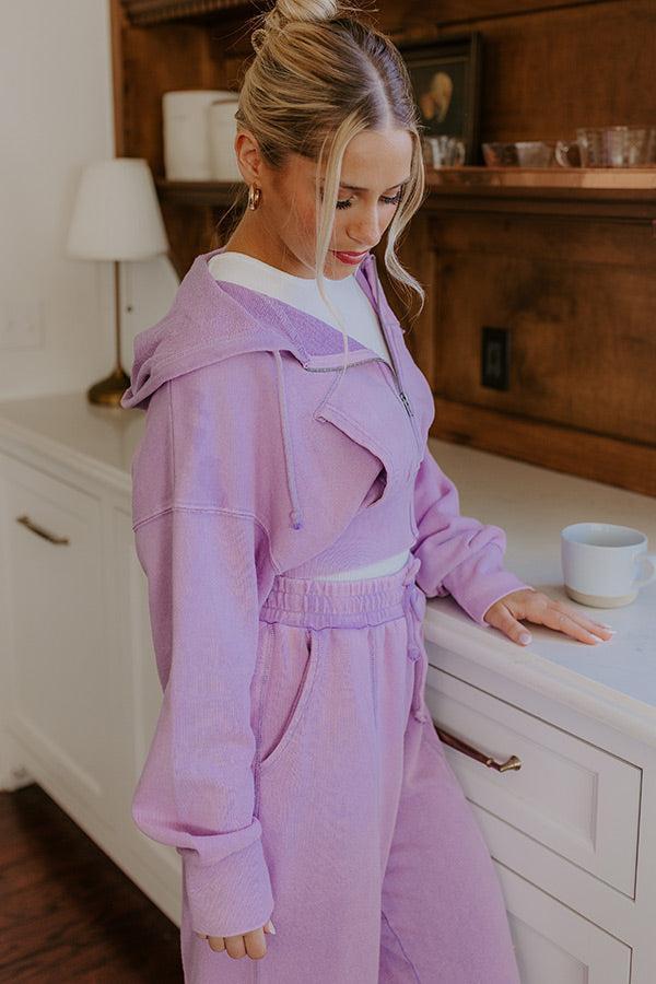 Road Trip Ready Vintage Wash Crop Sweater in Dusty Purple Product Image