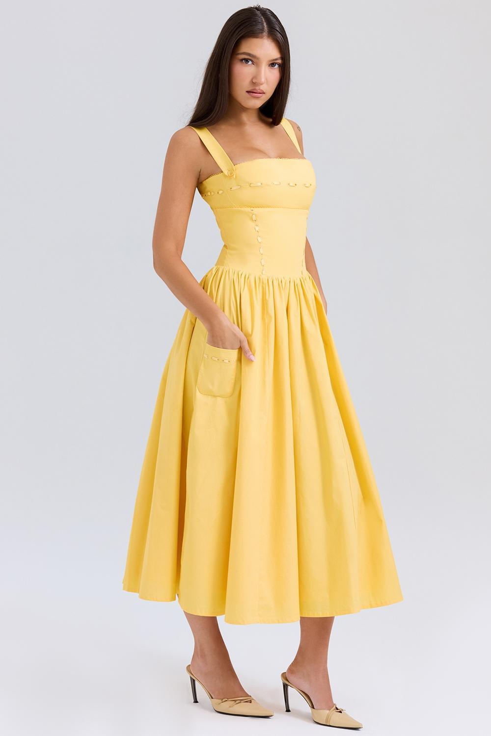 Vivien Apricot Cotton Midi Sundress Product Image