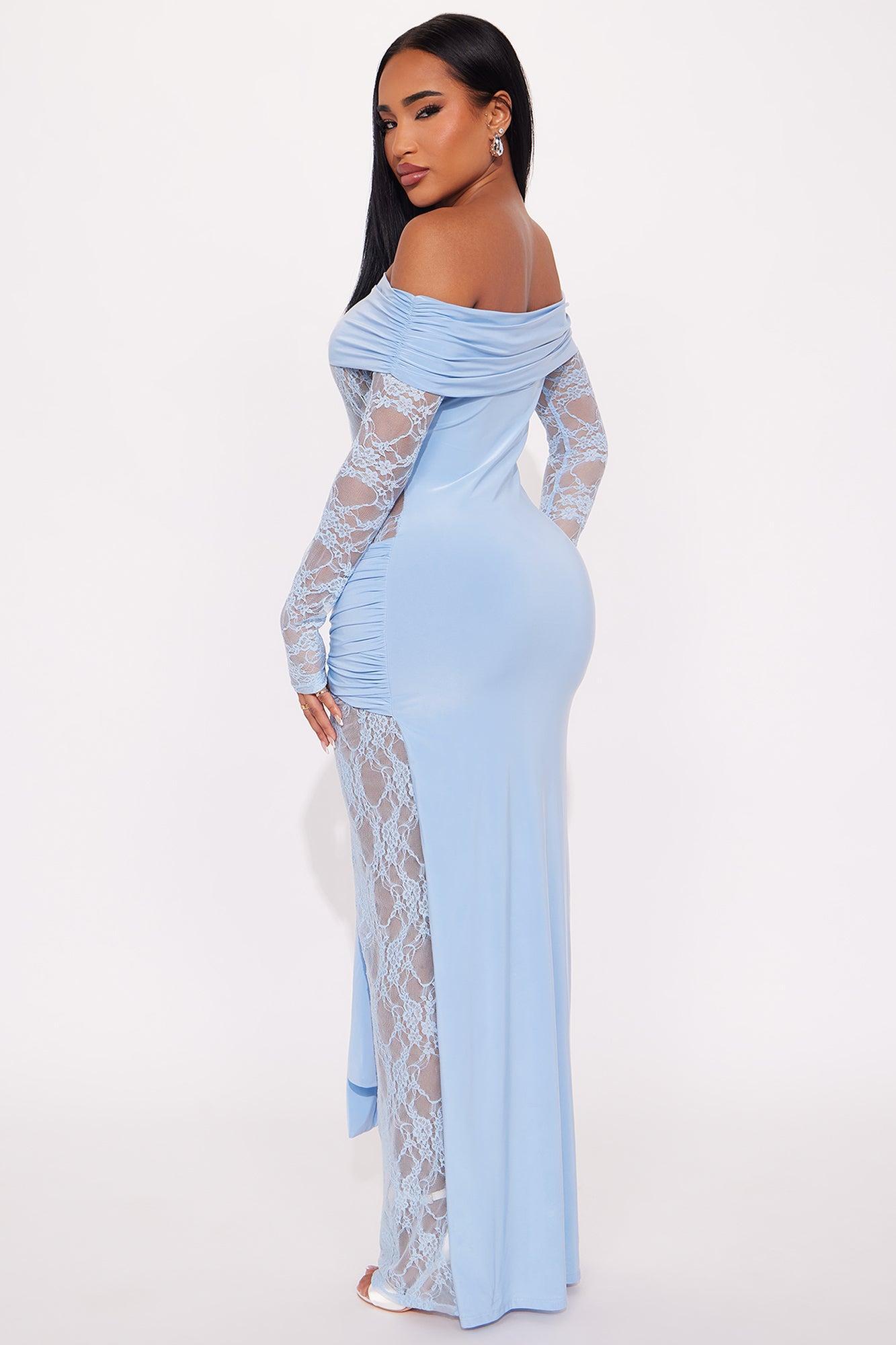 Shelly Lace Off Shoulder Maxi Dress - Light Blue Female Product Image