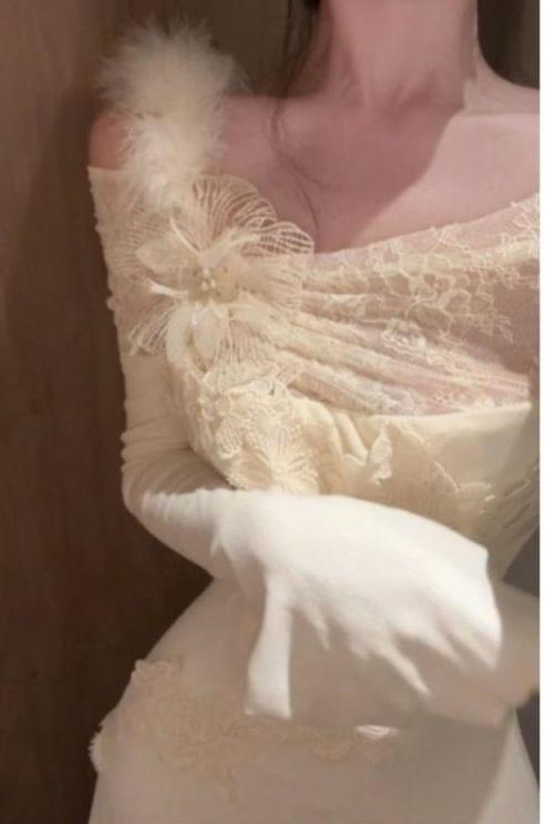 Long Sleeve Cold Shoulder Plain Floral Applique Lace Panel Knit Maxi A-Line Dress Product Image