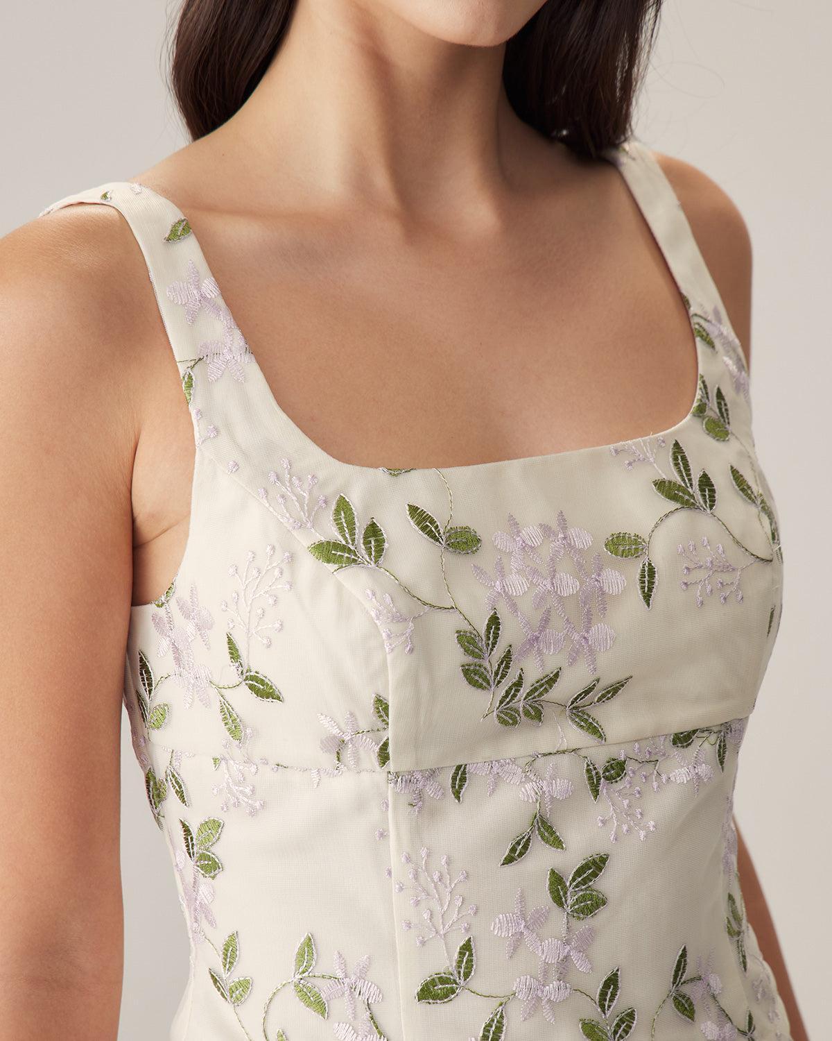 Beige Floral Slim Tank Top Product Image