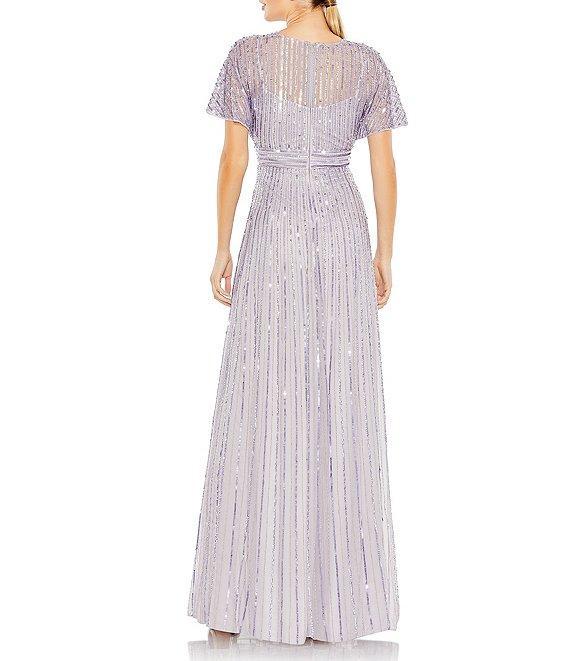 Mac Duggal Vneck Short Sleeve Sequined Mesh Aline Gown Product Image