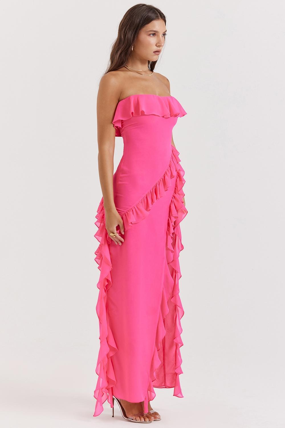 Sarina  fuchsia ruffle maxi dress Product Image