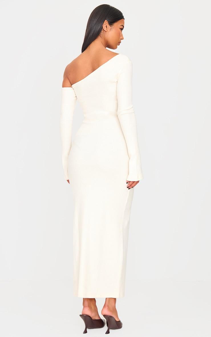 Cream Heavy Brushed Asymmetric Ruched Maxi Dress Product Image