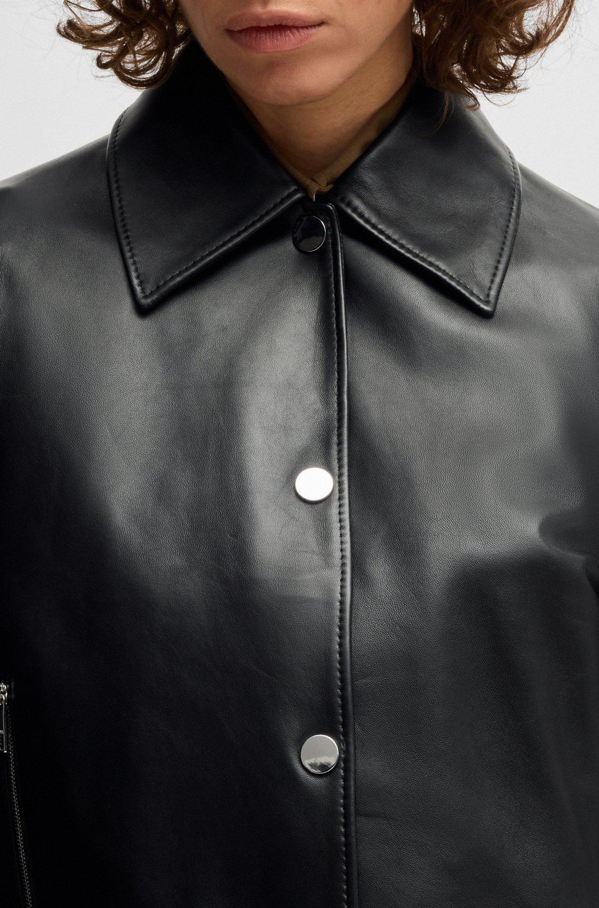 Leather jacket with covered press studs Product Image