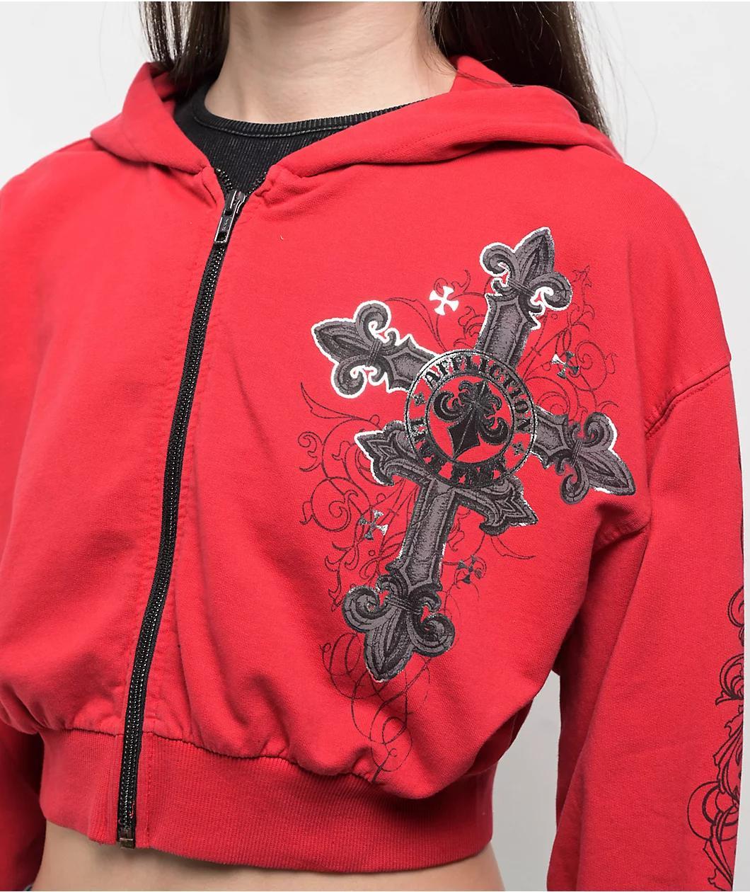 Affliction Lifeless Red Crop Zip Hoodie Product Image