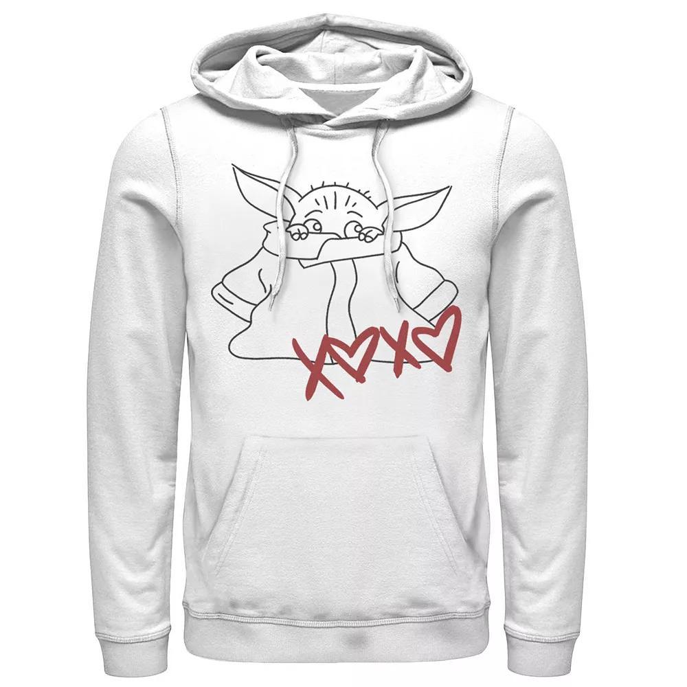 Men's Star Wars The Mandalorian The Child Valentine's Day Outline Hoodie, Size: Large, White Product Image