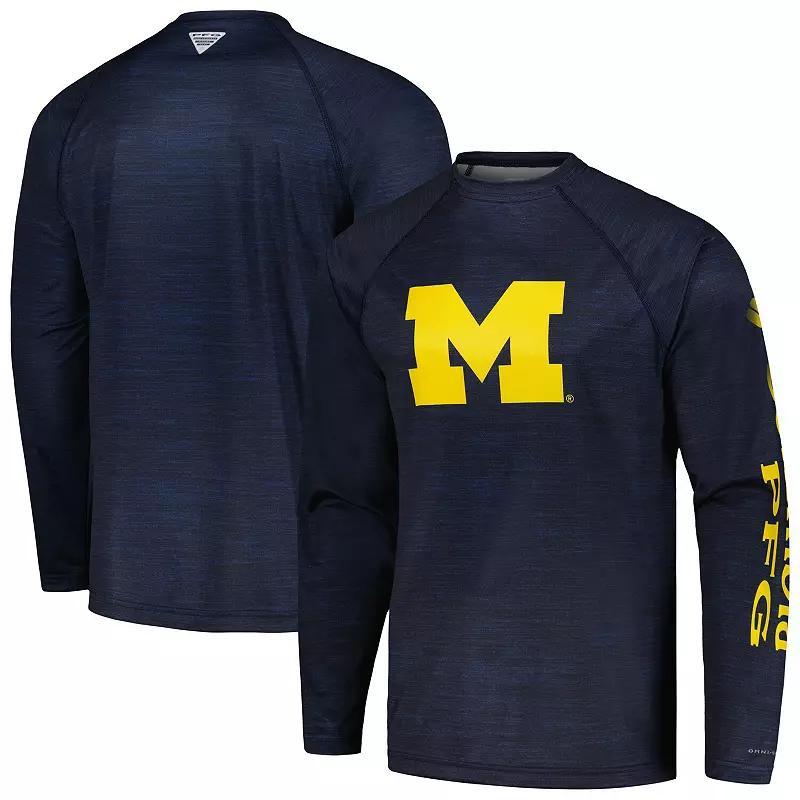 Men's Columbia  Navy Michigan Wolverines PFG Terminal Tackle Omni-Shade Raglan Long Sleeve T-Shirt, Size: Large, Blue Product Image