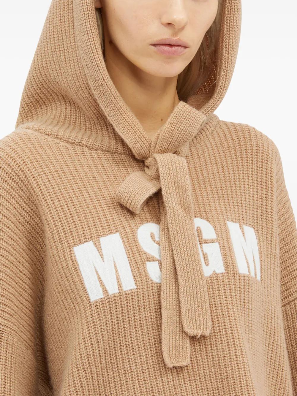 MSGM Logo-embroidered Hooded Jumper In Beige Product Image