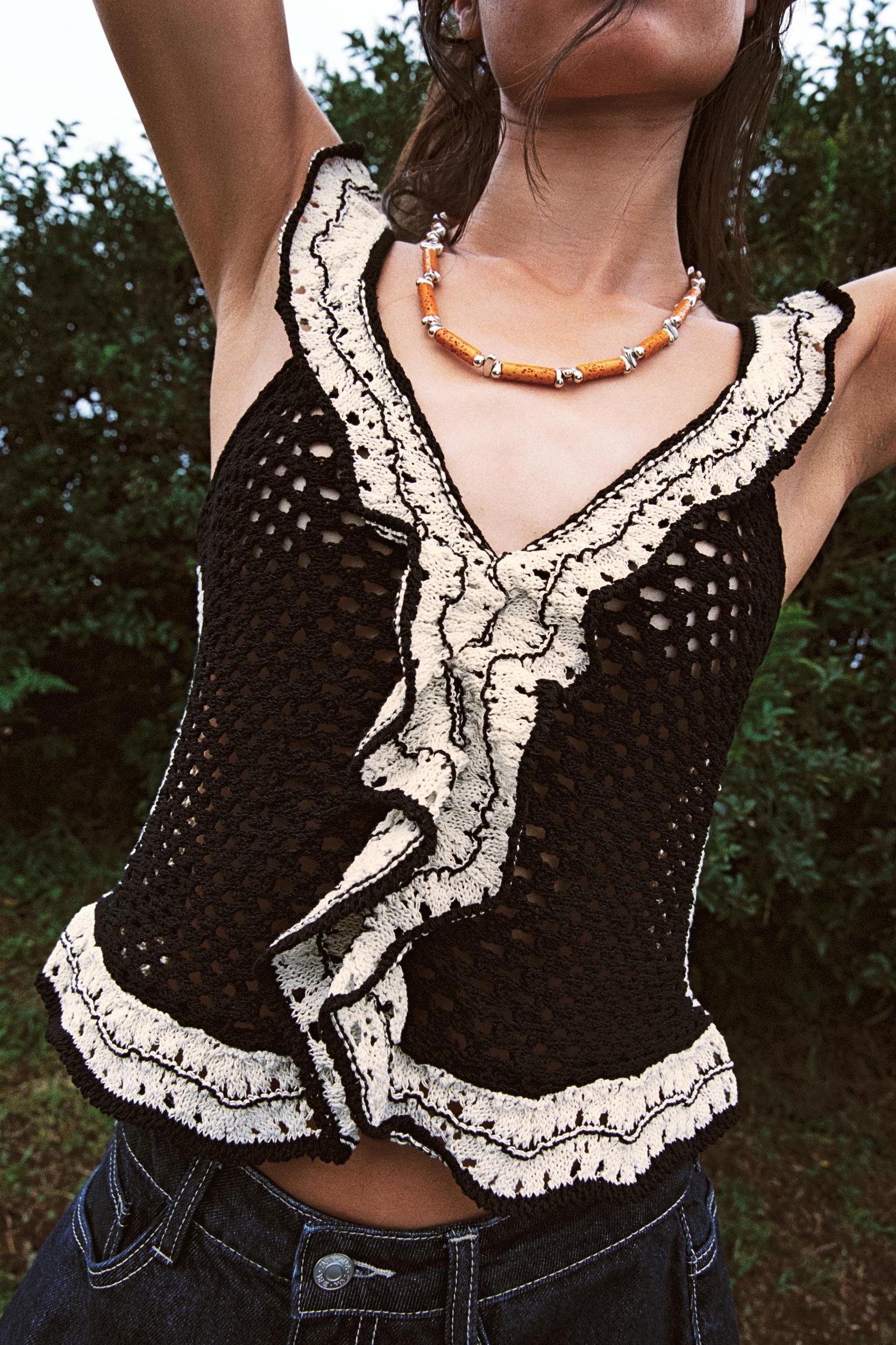 POINTELLE RUFFLED KNIT TOP Product Image