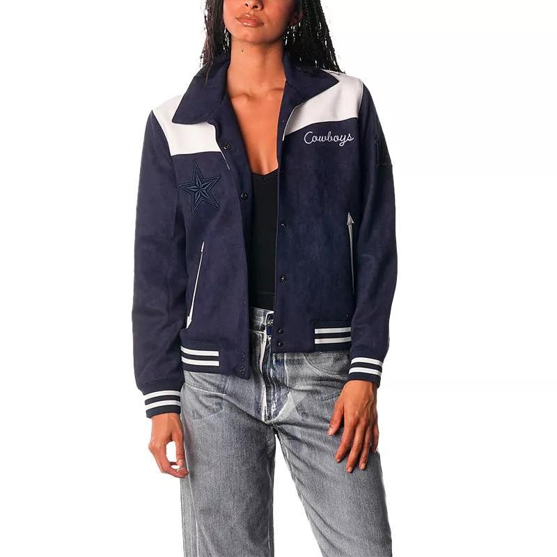Women's The Wild Collective  Navy Dallas Cowboys Suede Full-Snap Bomber Jacket, Size: Small, Blue Product Image