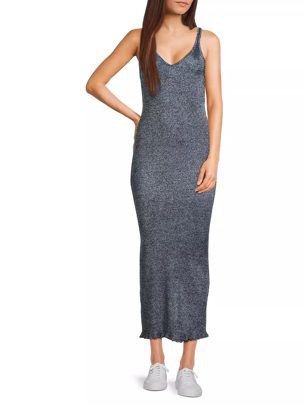 Metallic Rib-Knit V-Neck Maxi Dress Product Image