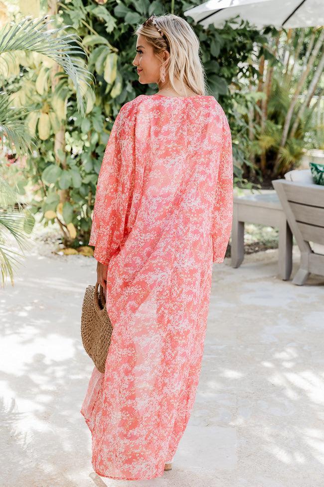 Wild Romance Coral Floral Chiffon Duster Kimono FINAL SALE Product Image