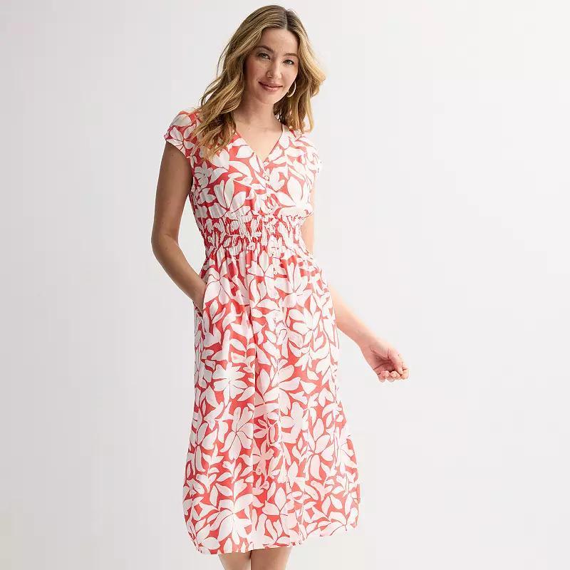 Women's Sonoma Goods For Life® Smock Button Through Midi Dress, Size: Medium, Blue Nautical Print Product Image