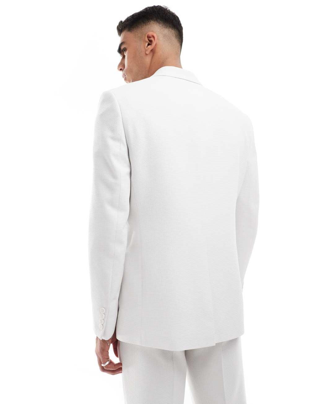 ASOS DESIGN regular suit jacket in white waffle texture Product Image