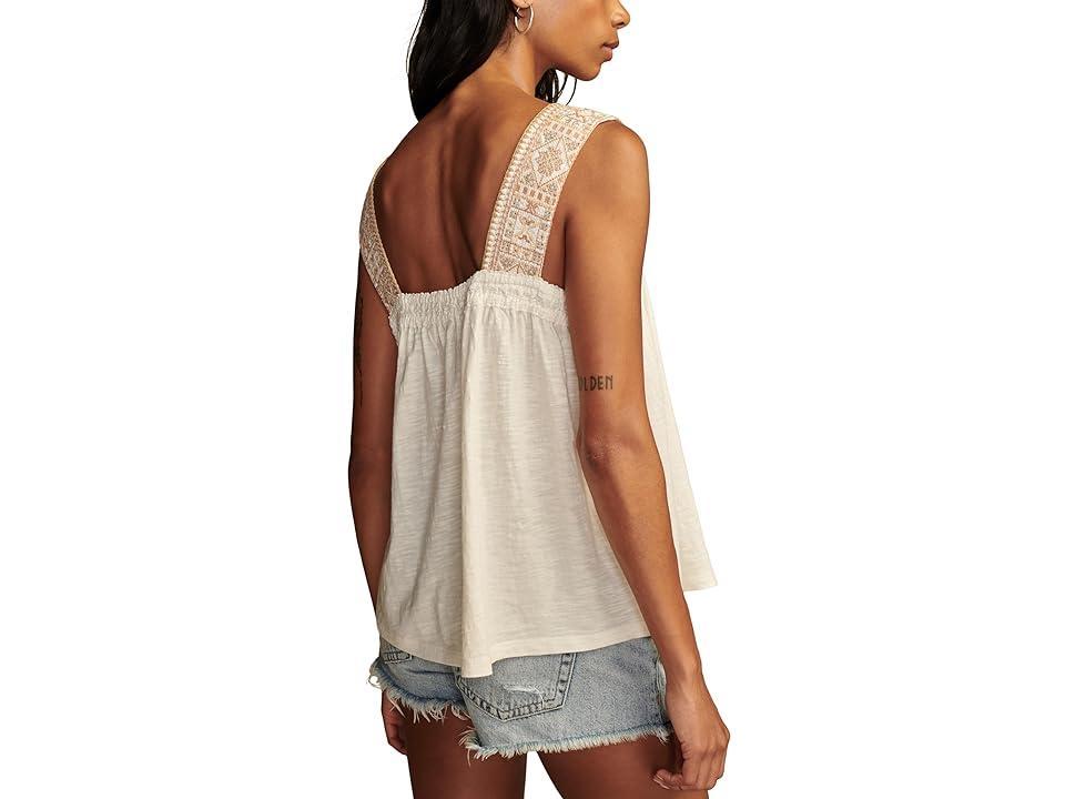 Lucky Brand Embroidered Yoke Tank (Gardenia) Women's Clothing Product Image