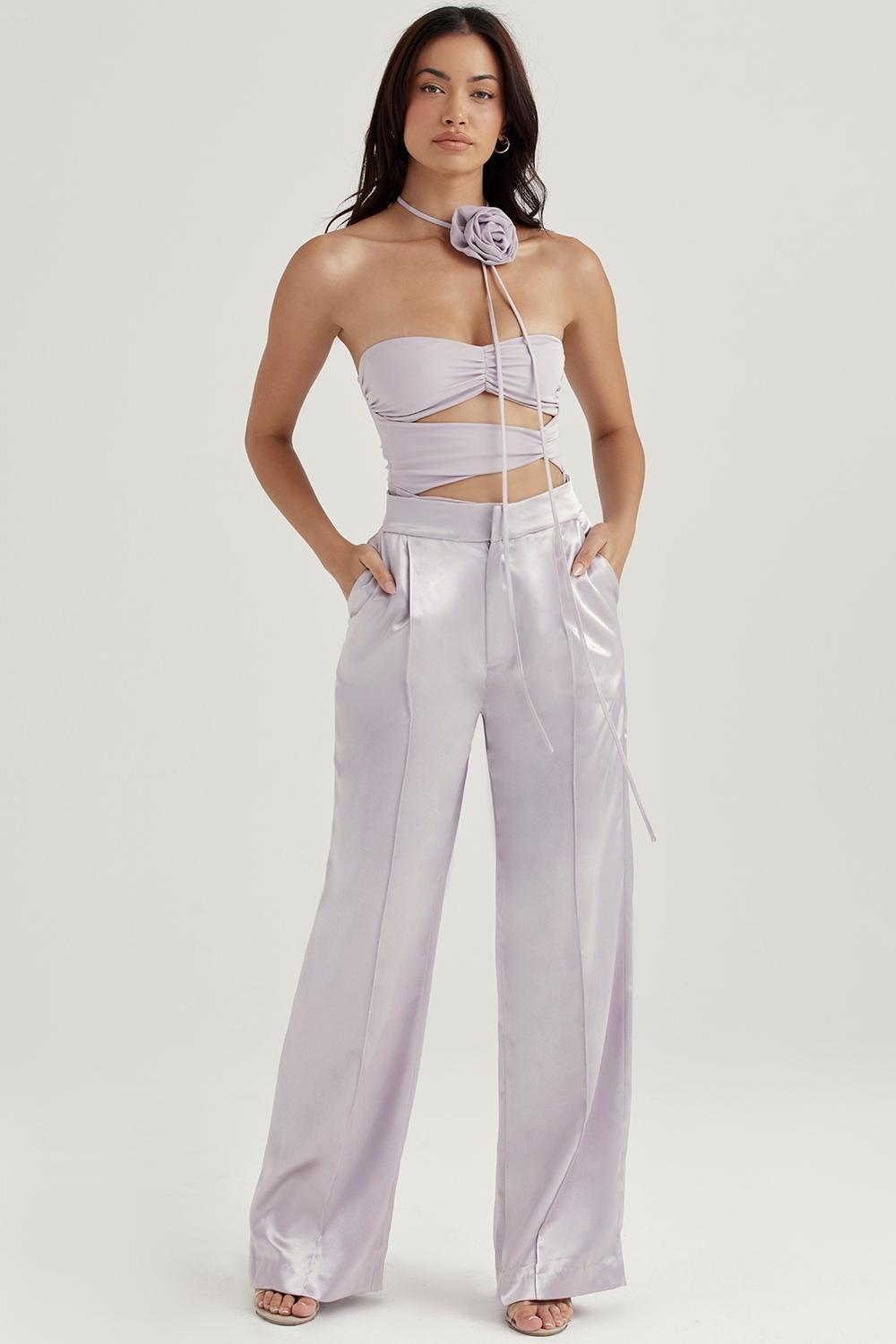 Alivia  grey satin trousers Product Image