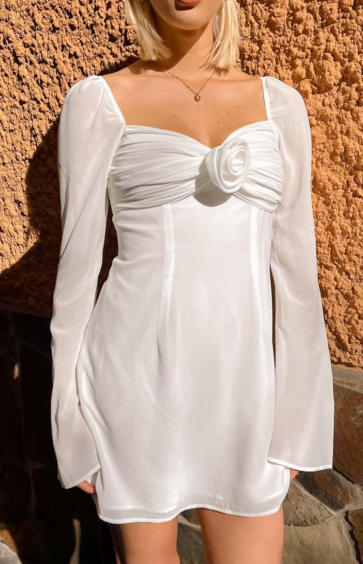 Kadence White Chiffon Long Sleeve Mini Dress Product Image