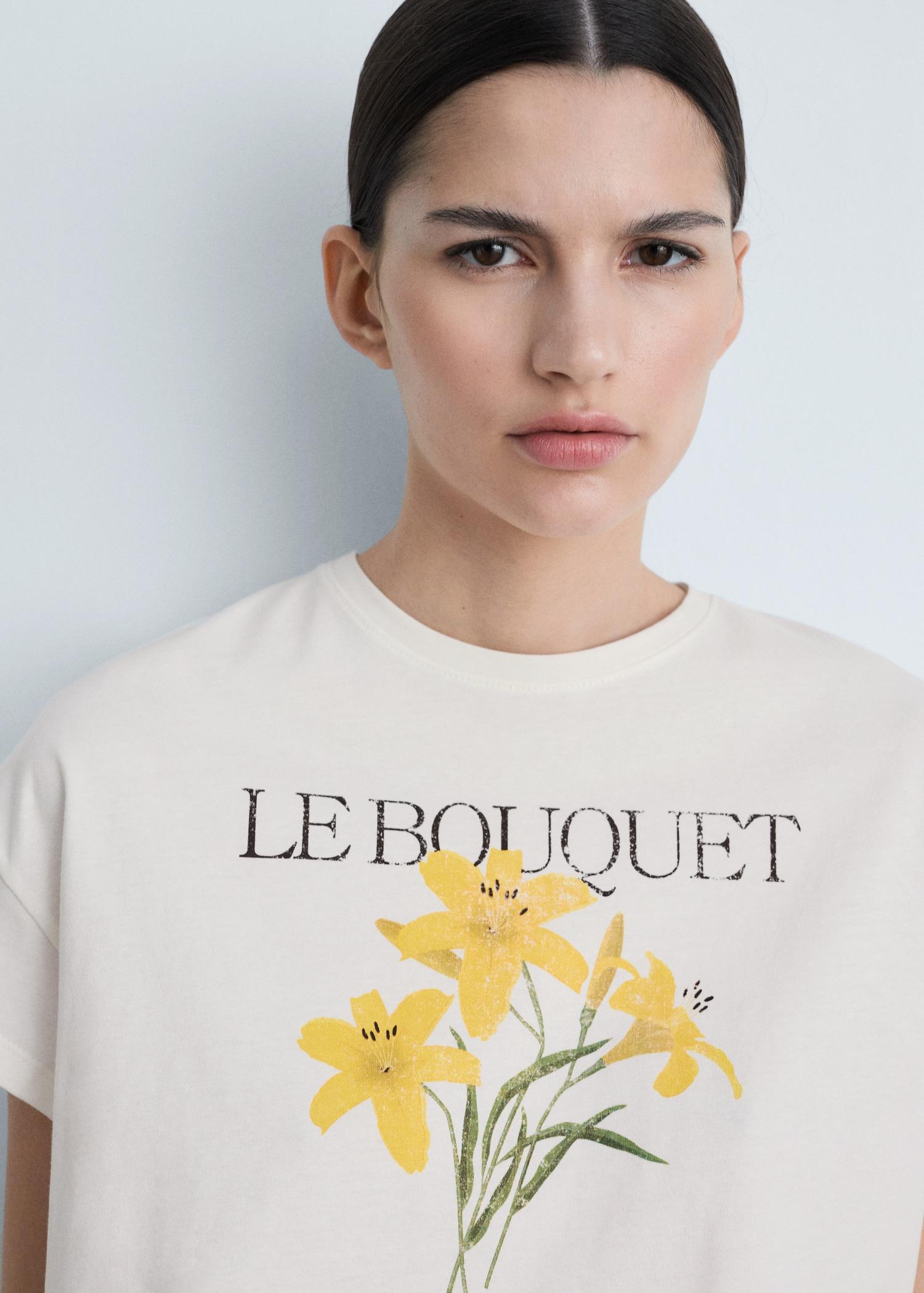 Cotton t-shirt with printed message - Women | MANGO USA Product Image