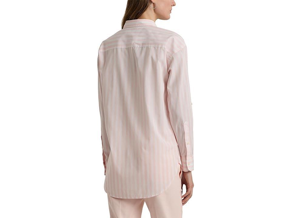Lauren Ralph Lauren Oversize Striped Cotton Broadcloth Shirt (Primrose /White) Women's Clothing Product Image