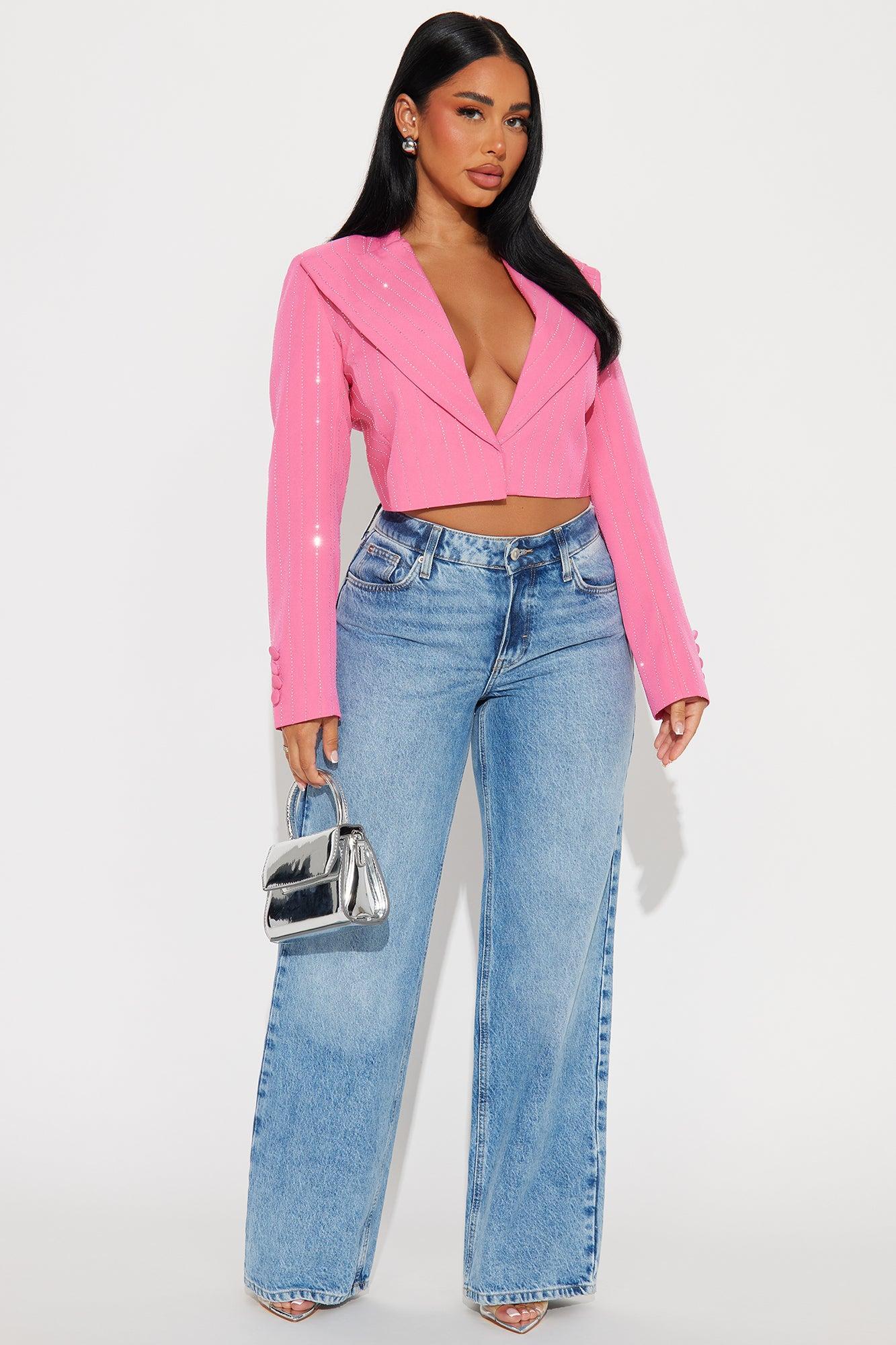 Catch Your Eye Rhinestone Blazer - Pink Product Image