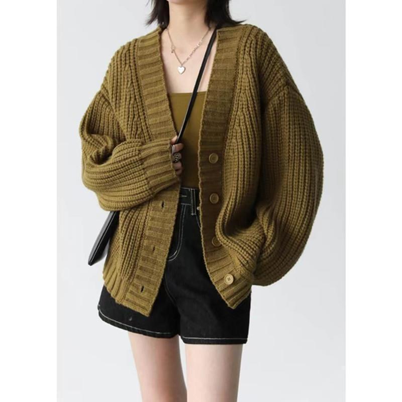 V-Neck Plain Button-Up Cardigan Product Image