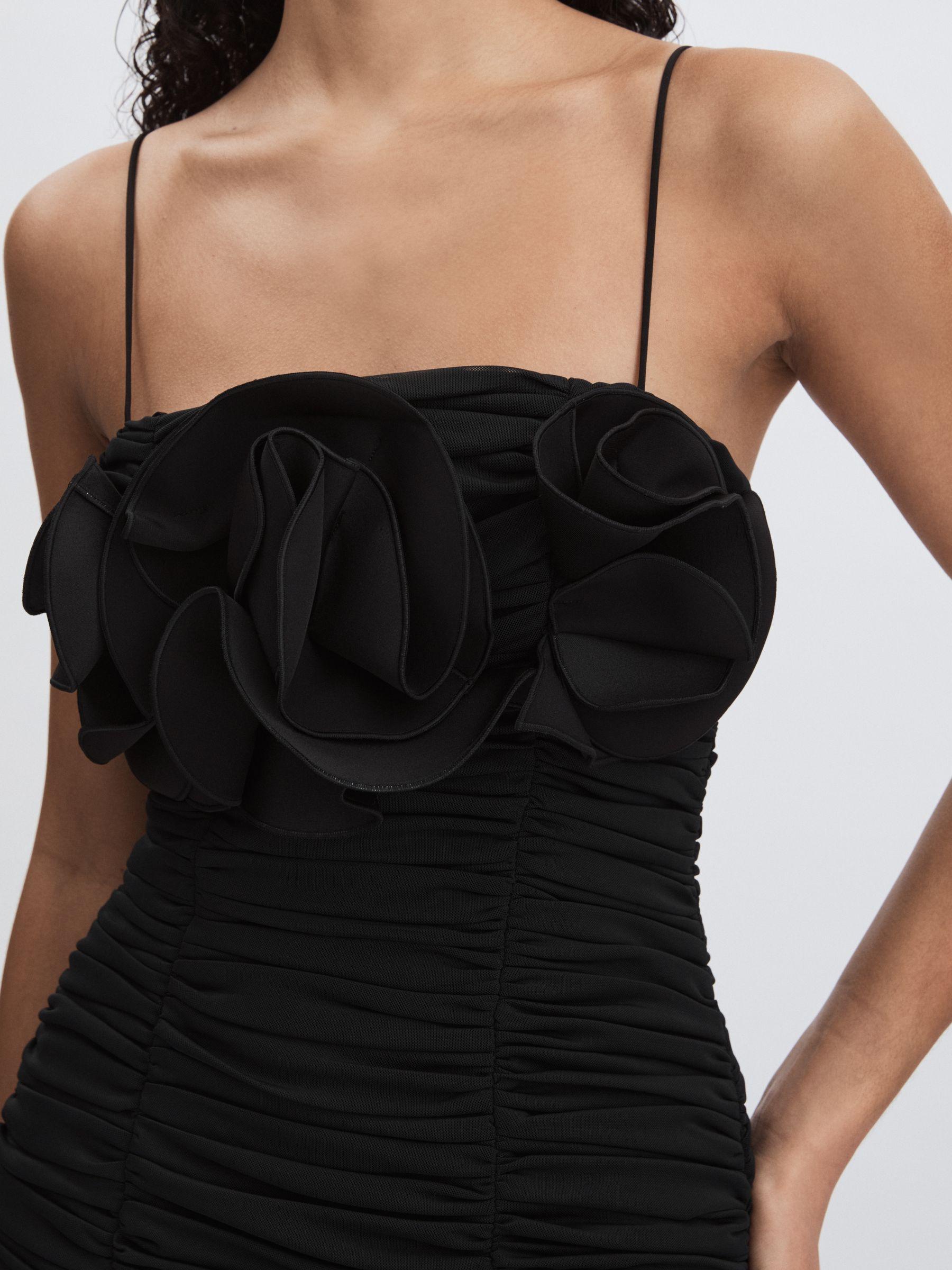 Acler Gathered Midi Black Dress with Rosettes in Black Product Image