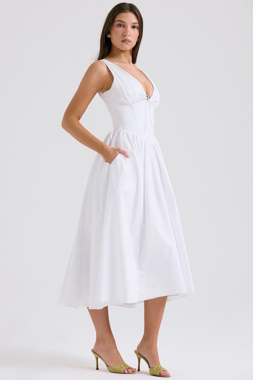 Emmelina White Cotton Corset Sundress Product Image